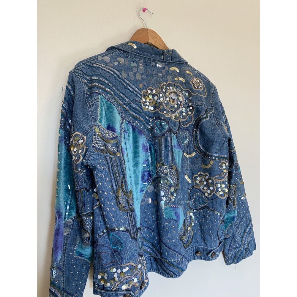 Chico’s Design Denim Jacket Size 2 Embellished Felt & Bedazzled Details - Picture 14 of 14